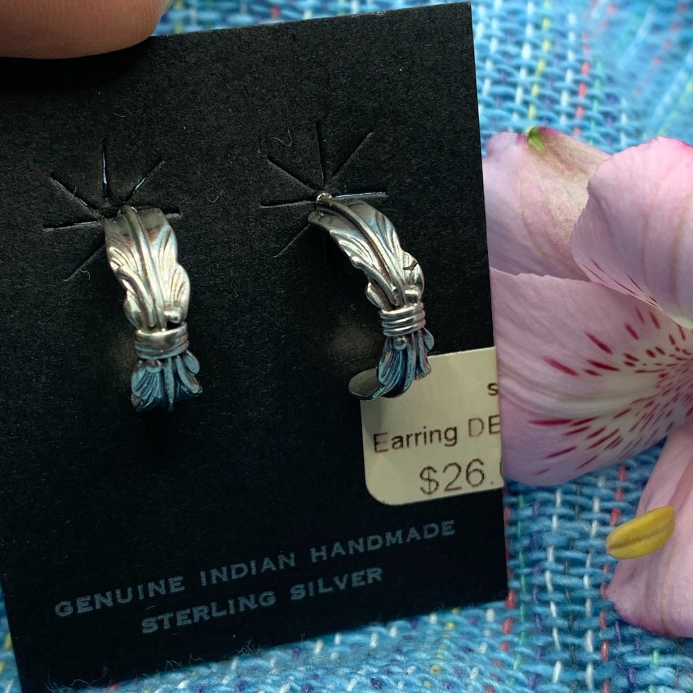 Sterling Silver Indian hand made Feather Earrings